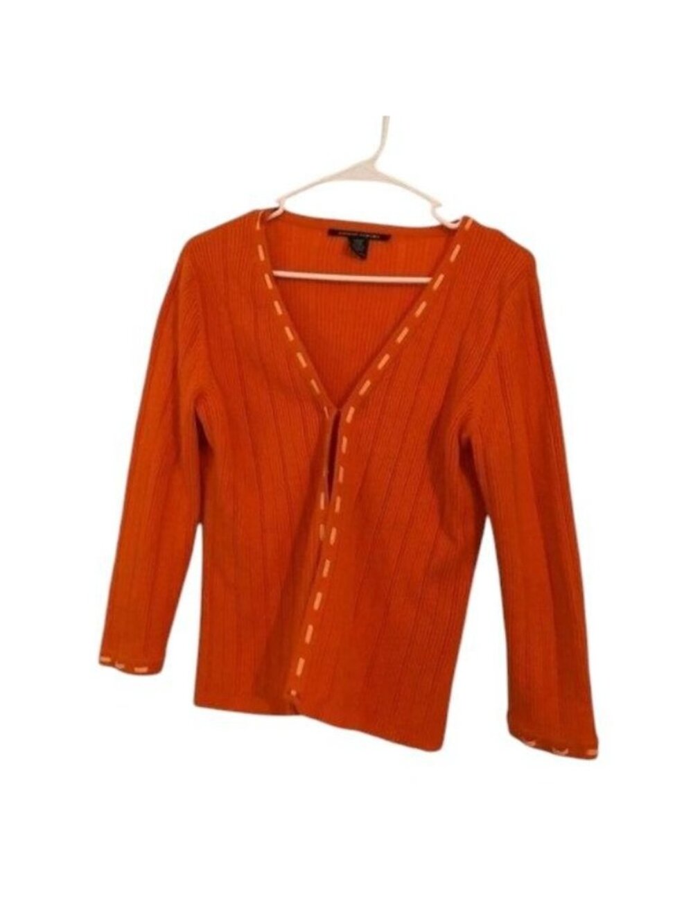 Orange Cardigan Sweater Ribbon Collar Accent Sz S